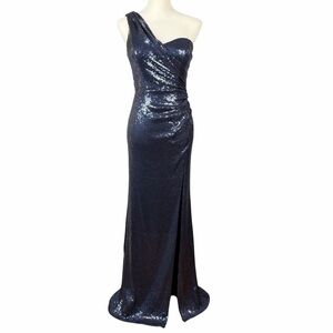 Cache One Shoulder Navy Sequin Gown Size 4 Formal Prom Evening Dress Party Gala